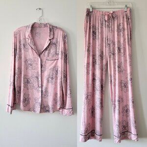 Victoria's Secret Modal Pajama Set Pink Floral Button Long Sleeve 2 piece S Tall